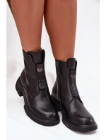 Dámské kozačky z pravé kůže na nízkém podpatku Černé Karisse