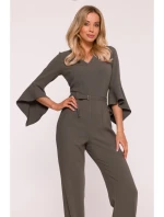 S416 Kombinéza s volánkovými rukávy - khaki barva