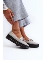 Lesklé dámské kožené mokasíny na platformě S.Barski Silver Lesklé dámské kožené mokasíny na platformě S.Barski Silver
