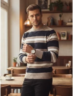 Pánský pruhovaný tmavě modrý svetr FashionStreet WX2263