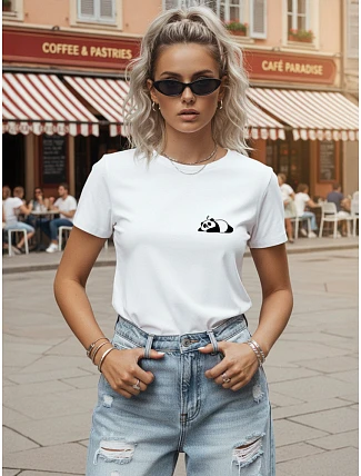 Dámské bavlněné tričko s potiskem pandy, bílé, FashionStreet NX8002RY