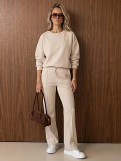 Dámská tepláková souprava se širokými kalhotami, béžová, FashionStreet AY1227