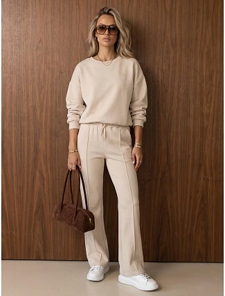 Dámská tepláková souprava se širokými kalhotami, béžová, FashionStreet AY1227 Dámská tepláková souprava se širokými kalhotami, béžová, FashionStreet AY1227