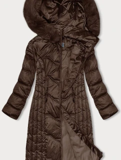 Vypasovaná dlouhá hnědá dámská zimní bunda S'west (B8201-14)