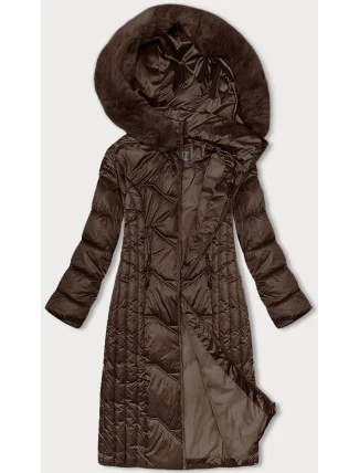 Vypasovaná dlouhá hnědá dámská zimní bunda S'west (B8201-14)