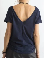 Tmavě modré dámské tričko T-shirt basic s výstřihem vzadu Feel Good (4662-37P)