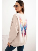 Dámská oversized mikina z bavlny s barevnými křídly na zádech béžová