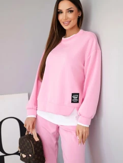Dámská souprava s máslovou barvou s volnou mikinou a tepláky světle růžový