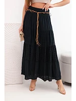 Dámská maxi bavlněná sukně s prolamovanou výšivkou a pružným pásem černá