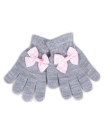 Dívčí pětiprsté rukavice Yoclub s mašlí RED-0070G-AA50-008 Grey