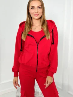 Set 3 v 1 mikina + top + kalhoty červený