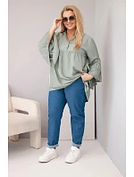 Dámská viskózová halenka Plus Size s volánovým rukávem a výstřihem do V khaki Dámská viskózová halenka Plus Size s volánovým rukávem a výstřihem do V khaki