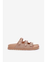 Dámské Pantofle S Pásky A Přezkami Béžové Uliri