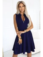 573-2 Exkluzivní šaty s rozšířeným spodním dílem a zlatým zipem - ZELENÉ