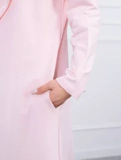 Dlouhý kabát s kapucí světle pudrově růžový