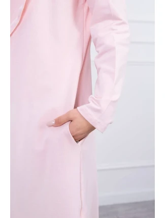 Dlouhý kabát s kapucí světle pudrově růžový