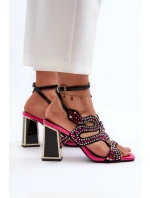 Ozdobené Dámské Sandály Na Podpatku D&A CR952 Černé