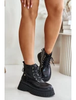 Zateplené kožené botky s masivní podrážkou GOE OO2N4126 černé