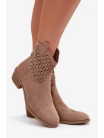 Dámské perforované kotníkové boty na podpatku Béžové Briavine