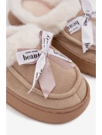 Dámské pantofle s kožíškem a mašlí Fenella – béžové