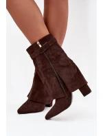 Dámské zateplené kotníkové boty na podpatku s ozdobným páskem Luvielle – čokoládové Dámské zateplené kotníkové boty na podpatku s ozdobným páskem Luvielle – čokoládové