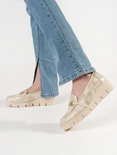 Luxusní mokasíny zlaté dámské na klínku