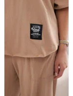 Bavlněný komplet halenka + kalhoty Velbloud