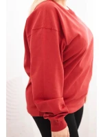 Dámská mikina s kroužkovým designem Plus Size bavlněná basic s kulatým výstřihem bordó