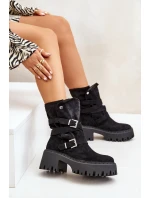 Dámské botky na masivním podpatku s přezkami a páskem černé Nerelisa