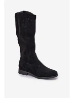 Kozačky S Prodyšnou Holí Na Plochém Podpatku S.Barski HY51-860 Černé