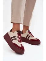 Kožené dámské tenisky na platformě Zazoo 3775 béžovo-bordó Kožené dámské tenisky na platformě Zazoo 3775 béžovo-bordó