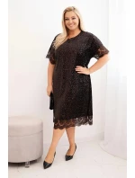 Dámská sukýnka Plus Size se štrasem a krajkovým zakončením hnědá