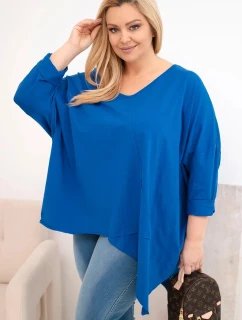 Dámská bavlněná blůza Plus Size s asymetrickým lemem a výstřihem do V chabrová