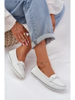 Plné Kožené Mokasíny S Dekorací S.Barski LR51-547 Bílé