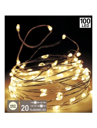 DRÁTĚNÉ SVĚTLO GIRLANDA NA BATERIE 100 VEDL TEPLÁ BÍLÁ BLESK