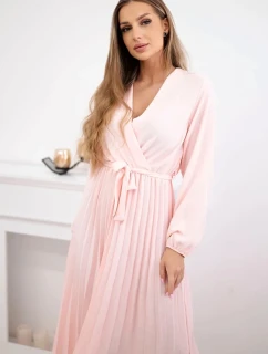 Šaty se svázaným plisovaným lemem pudrově růžová
