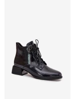 Kožené lakované dámské kotníkové boty na klínu Artiker 57C1117 Černé