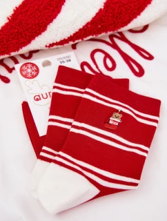 Dámské Vánoční Ponožky Pruhy A Medvěd Červené