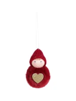 DEKORATIVNÍ PANENKA SE SRDCEM 8CM S KLOBOUKEM A KOŽEŠINOU ČERVENÁ
