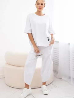 Bavlněný komplet halenka + kalhoty bílý