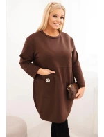 Dámské šaty Plus Size máslo s kapsou a rukávem 3/4 hnědá