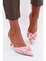 Dámské sandály na podpatku s mašlí Růžové Hestia
