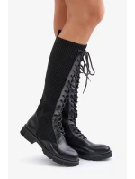 Šněrovací kozačky s elastickým svrškem černé Vamilena