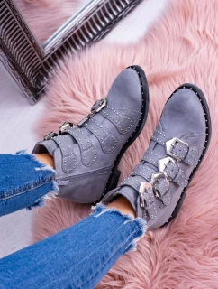 Lu Boo tmavě šedé semišové kotníkové boty Virginia Rock Star