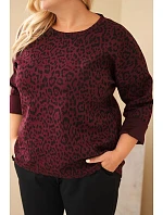 Dámská halenka Plus Size s leopardím vzorem s delším zadním dílem bordó czerwony