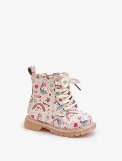 Dětské Zateplené Kotníkové Boty Se Zipem Jednorožci Béžové Tiptop