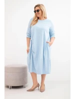 Dámská sukně Plus Size bavlněná s nařasením modrá