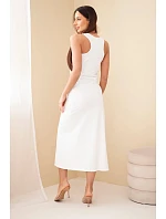 Dámské bavlněné midi šaty bez rukávů s řasením bílá