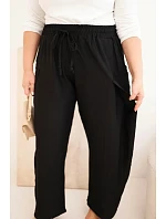Dámské bavlněné kalhoty Plus Size s gumou v pase černé Dámské bavlněné kalhoty Plus Size s gumou v pase černé