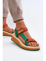 Dámské sandály na platformě a klíně Big Star NN274A053 zeleno-oranžové